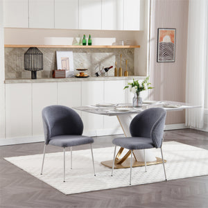 English Elm Heng dining chair with iron legs and adjustable foot pads, ergonomic curved quilted seat for comfort and style Light Gray W212P191003