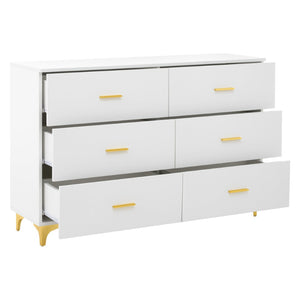 English Elm Six Drawer Elegant White Locker With Gold Accents And Triangular Legs For Modern Stylish Storage W3871P368993-GIGA