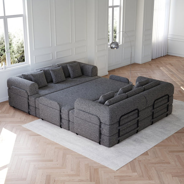 English Elm 78.7-Inch Convertible Sleeper Sofa Bed - Stylish Chenille Couch With Side Pocket & Cylindrical Pillows W834S00529