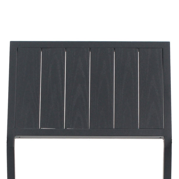 English Elm 5‑piece Outdoor Patio Dining Set Square Iron Table with Wood Grain Finish and Slat Chairs Black W3979S00049