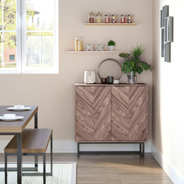 English Elm Homcom Modern Walnut Sideboard Buffet Cabinet With Chevron Doors, Adjustable Shelf For Stylish Storage W2225P217732