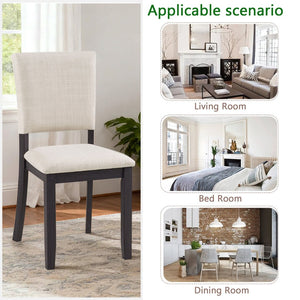 English Elm Dining Chairs Set of 4 Rubberwood Frame Beige Linen Seat Modern Kitchen Seating W1998P305927