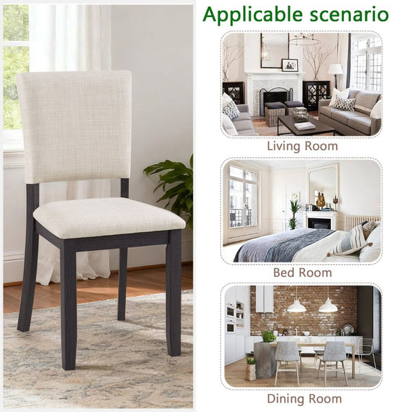 English Elm Dining Chairs Set of 4 Rubberwood Frame Beige Linen Seat Modern Kitchen Seating W1998P305927