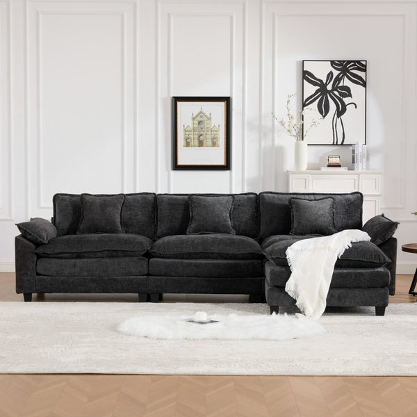 English Elm Wider Armrest 3-Seat Sectional Sofa - Modern Chenille Couch For Living Room, Easy Assembly, Black W1143S00040-GIGA