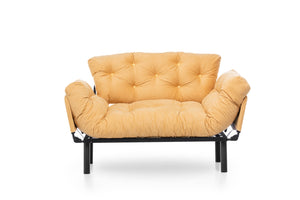English Elm Nitta Modern Adjustable Arm Love Seat — Convertible Two-Seater Sofa Bed with Plush Upholstery, Metal Frame Mustard B029P330053