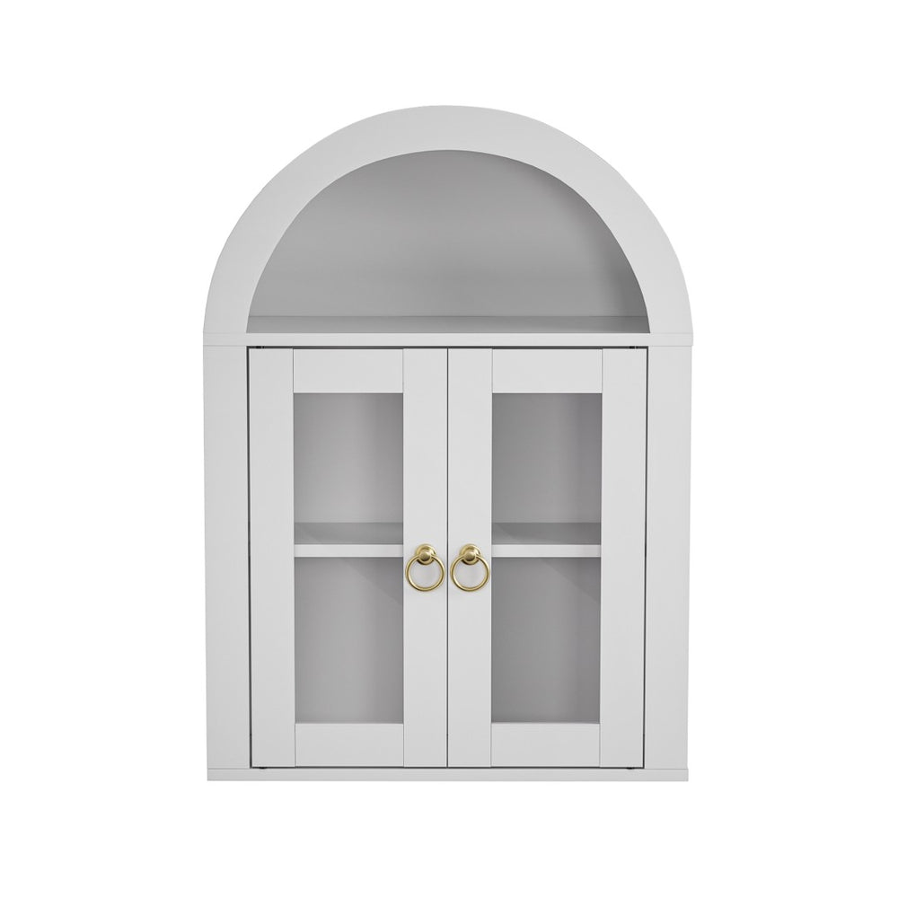 English Elm Wall Mounted Arched Cabinet Tempered Glass Doors Led Lighting Adjustable Shelves Bathroom White T3210P471554