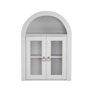 English Elm Wall Mounted Arched Cabinet Tempered Glass Doors Led Lighting Adjustable Shelves Bathroom White T3210P471554