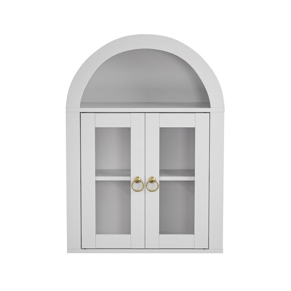English Elm Wall Mounted Arched Cabinet Tempered Glass Doors Led Lighting Adjustable Shelves Bathroom White T3210P471554
