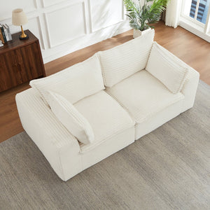 English Elm Loveseat Corduroy Cloud Couch Modular Design with Plush Pocket Spring Cushioning White W2339P400880