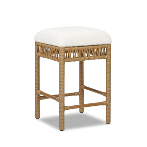English Elm Jennifer Taylor Home - Lucia Handcrafted 25.5" Backless Boucle Counter Stool – Eco Resin Rattan Frame, Ivory White Comfort B2719P238395