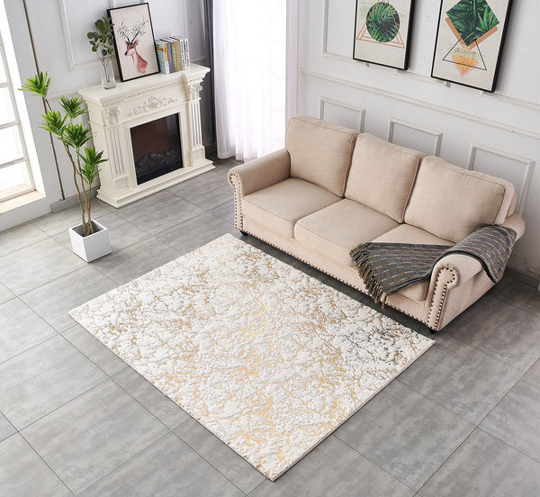 English Elm Luxury Chinchilla Faux Fur Area Rug White with Gold Gilded Abstract Accents, Plush, Machine Washable, Anti-SlipLuxury Chinchilla Faux Fur Area Rug White with Gold Gilded Abstract Accents, Plush, Machine Washable, Anti-Slip B030P234707