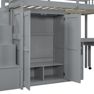English Elm Queen Murphy Bed with Integrated Desk Cabinet Shelves Space Saving Studio Solution Gray N708S00013E