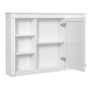 English Elm 42'' Wall Mount Medicine Cabinet White Mdf Mirror Door Six Open Shelves Towel Rod N710P363544K