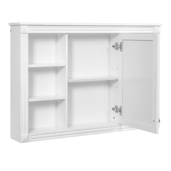 English Elm 42'' Wall Mount Medicine Cabinet White Mdf Mirror Door Six Open Shelves Towel Rod N710P363544K