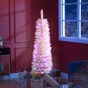 English Elm Homcom 5Ft Tall Pink Prelit Pencil Christmas Tree With 150 Colorful Led Lights For Small Spaces W2225P249678