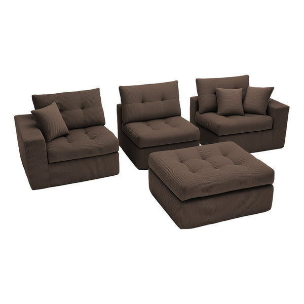 English Elm Corduroy L-shaped Sectional Sleeper Sofa No Assembly Needed for Apartments W5532S00030