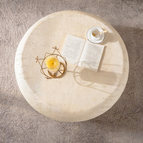 English Elm Mgo Mid-Century Round Coffee Table - Vintage Faux Stone Accent For Living Room, Office, Or Apartment W3081P344038