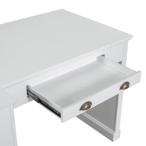English Elm 83.4"Tall Bookshelf with Writing Desk White – Modern Solid Wood Workstation with LED, Drawer & Adjustable Shelf N751S280597K