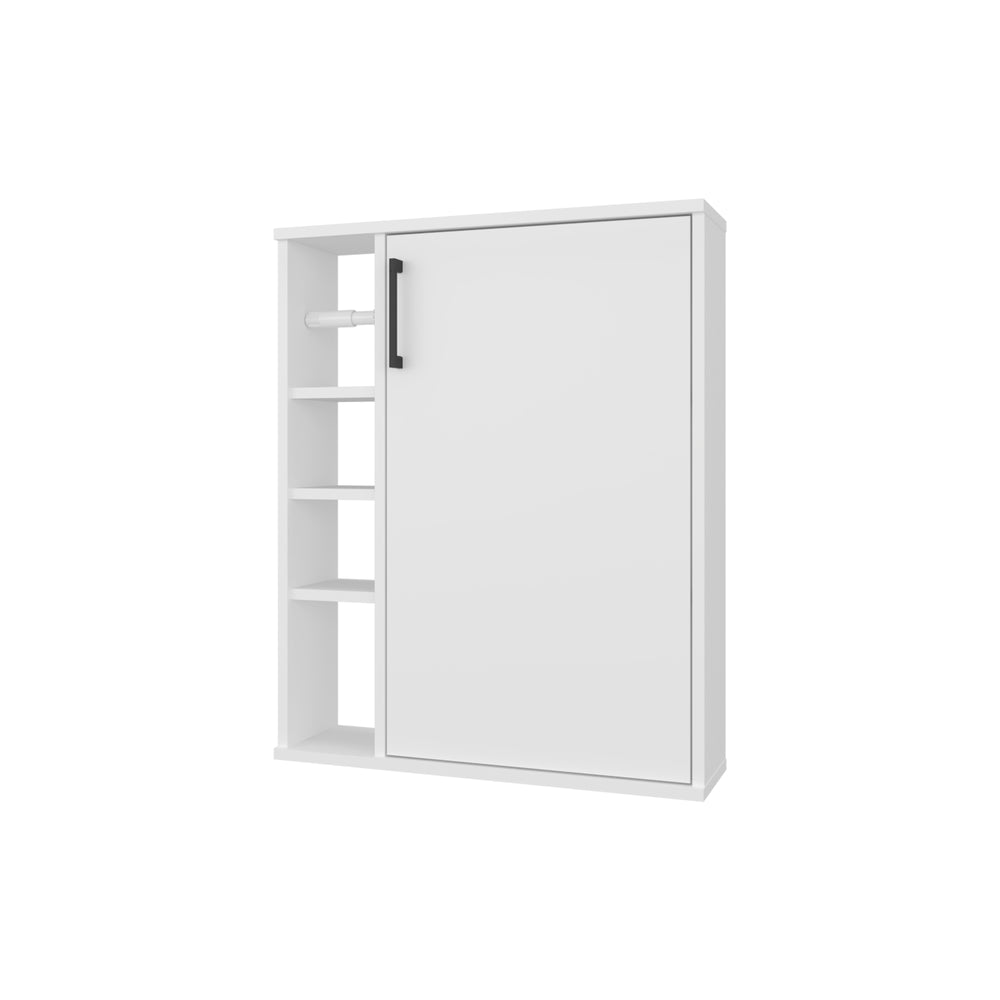 English Elm Yoder, Compact White Bathroom Cabinet with 4 Open Shelves & 1 Door, Scratch-Resistant Melamine Finish B128P375293