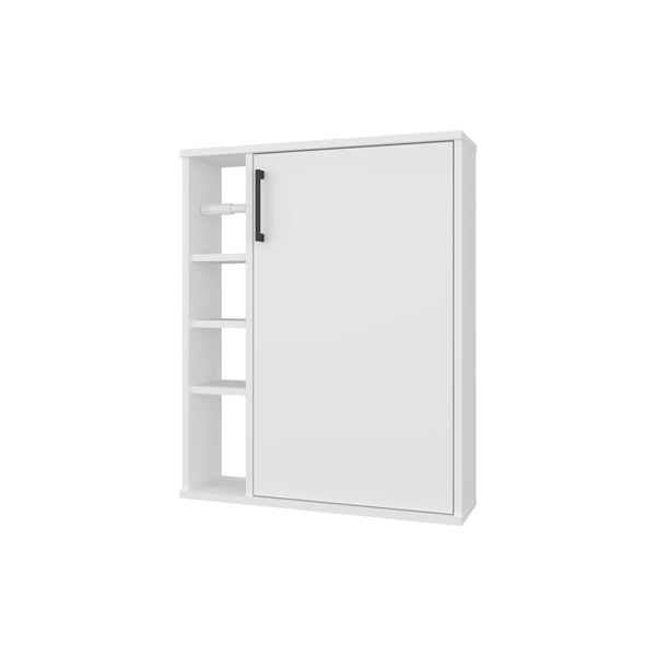 English Elm Yoder, Compact White Bathroom Cabinet with 4 Open Shelves & 1 Door, Scratch-Resistant Melamine Finish B128P375293