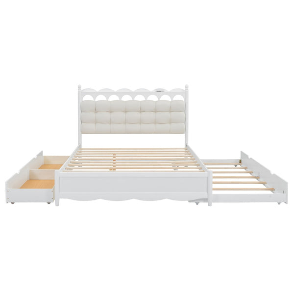 English Elm Queen Size Wooden Storage Platform Bed With Trundle, Usb Ports, And Spacious Drawers In White N820S00038K-GIGA