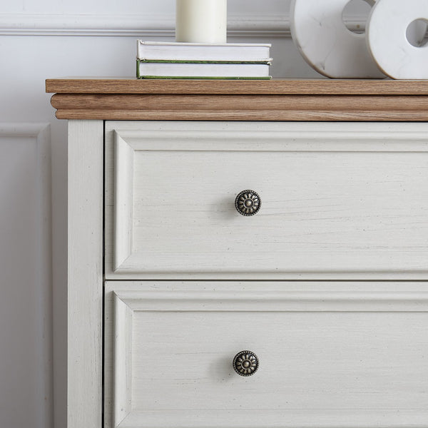 English Elm Modern 5-Drawer Dresser Tall Chest with Smooth-Glide Drawers, Metal Handles, Stable Feet, Beige Finish W2275P233488