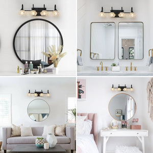 English Elm 23" Retro 4-Light Vanity Light Fixture Black Iron with Crystal Glass Shades Wall-Mount Hardwired Elegant Illumination for Bathroom Dressing Room W2312P374818