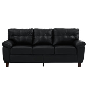 English Elm 79" Three Seat Pu Faux Leather Sofa Tufted Back Wide Arm with Hidden Storage Black W1097S00246