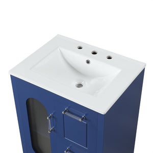 English Elm 24" Modern Bathroom Vanity with Ceramic Sink, Solid Wood & MDF Cabinet, Two Drawers, Shelf Blue N725P245273C