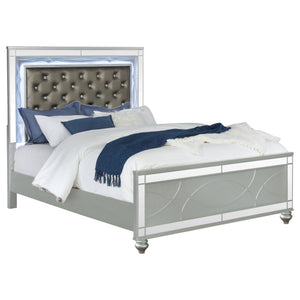 English Elm Karmen Glam Metallic Tufted Queen Panel Bed with LED Touch Lighting, Silver Finish & Elegant Design B062S01099