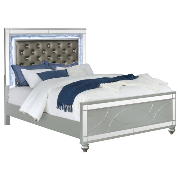 English Elm Karmen Glam Metallic Tufted Queen Panel Bed with LED Touch Lighting, Silver Finish & Elegant Design B062S01099