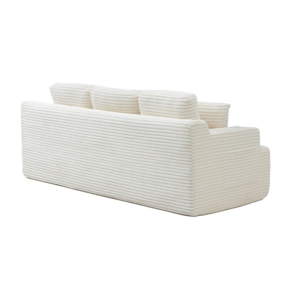 English Elm 86.2''boneless Floor Sofa Ribbed Corduroy 3 Seater with Cup Holders and Side Pockets Beige W1117P421177