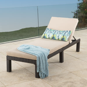 English Elm Christopher Knight Home® - PUERTA Chaise Lounge with Water-Repellent Beige Cushion, Dark Brown PE Rattan Frame, All-Season Comfort N775P247421B