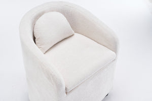 English Elm 059-Set Chenille Fabric Dining Armchair with Ergonomic Back Cushion, 360° Swivel & Smooth Wheels, Upholstered Comfort for Indoor Spaces Beige W527P242555