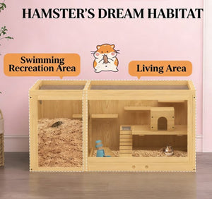 English Elm Pet Rabbit Hutch Two Story Solid Fir Wood Waterproof Outdoor Indoor Small Animal Home T3971P432038