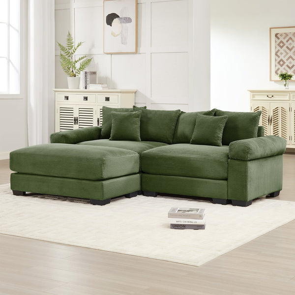English Elm 92" Oversized Modular L-Shape Sectional Couch - Soft Corduroy, Deep Seats, Ergonomic Design & Pillows W714S01330