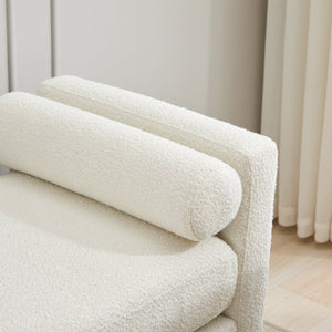 English Elm 66.34"W Elegant Upholstered Bench With Natural Wood Legs & 2 Bolster Pillows For Stylish Seating W3188S00018