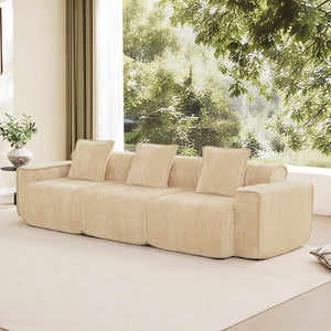 English Elm Streamlined Modular Cloud Sofa Three Seat Velvet Cushions with French Piping for Living Rooms Light Camel W3041S00351