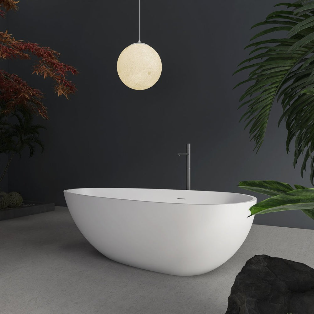 English Elm 66.9 Inch Stone Resin Freestanding Soaking Tub Matte White Sculptural Spa Bath W1613P162597