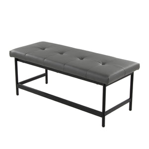 English Elm Bench Upholstered in Faux Leather with Powder Coated Frame for Bedroom or Entryway Black,Grey B202S02136