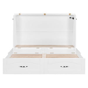 English Elm Full Size Murphy Wall Bed with Storage Drawers Usb Charging Ports and Pulley Mechanism White LP100670AAK