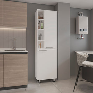 English Elm Shiprock Pantry Cabinet White – Slim Vertical Engineered Wood Storage with Silver Handles, Durable Modern Design (46.85x28.34x6) B092P368945