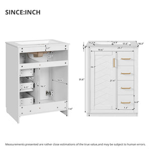 English Elm 24" Modern Bathroom Vanity With Integrated Sink, Soft-Close Drawers, Stylish Gold Hardware Finish N710P341038K