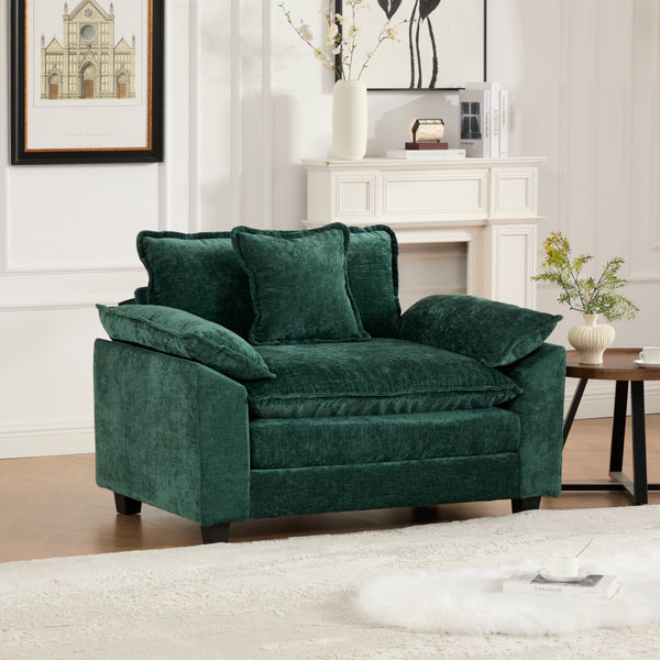 English Elm Cloud Sofa Single Seat Ergonomic Modular Sectional with Double-Layer Cushion & Breathable Chenille Green W1143S00033