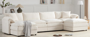 English Elm [new U-shaped Chenille Cloud Sectional 6 Seat Modular Sofa with Movable Ottoman White N723S6546W