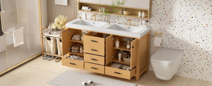 English Elm [video]59.3 Inch Wall Mounted Double Sink Vanity Wood Grain Mdf Soft Close Storage N729P000013O