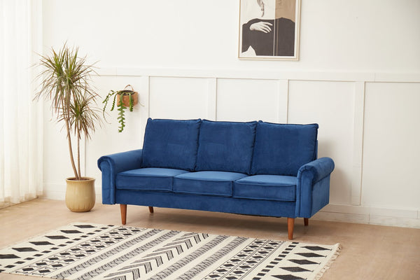 English Elm SOFA, SpaceBlue Velvet Microfiber Sofa with High-Density Foam, Rolled Arms & Solid Wood Frame (62.6"L) B205P248197
