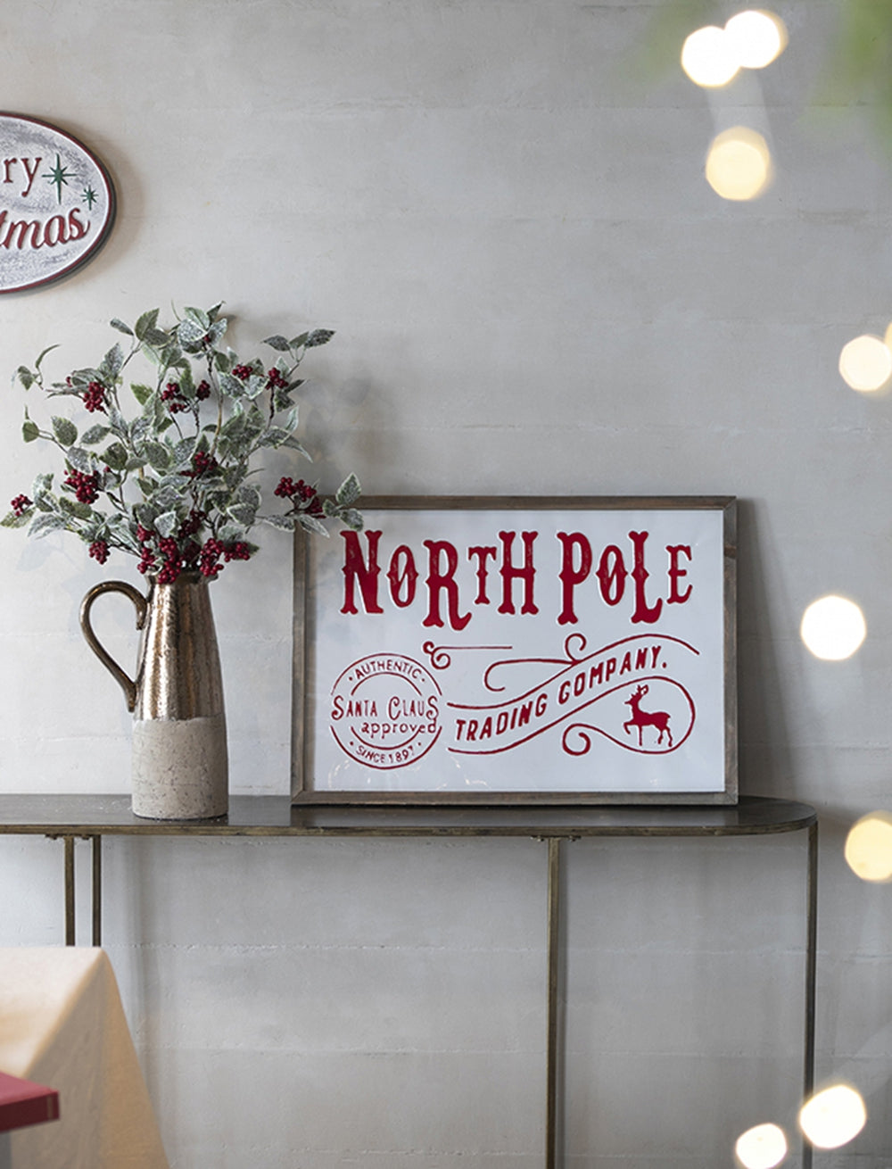 English Elm 26x18"H Retro North Pole Trading Company Iron/Wood Wall Sign - Vintage Red & White Holiday Cheer Decor, Rustic Christmas Accent for Table or Wall (27x19x3.8) W2078P252599