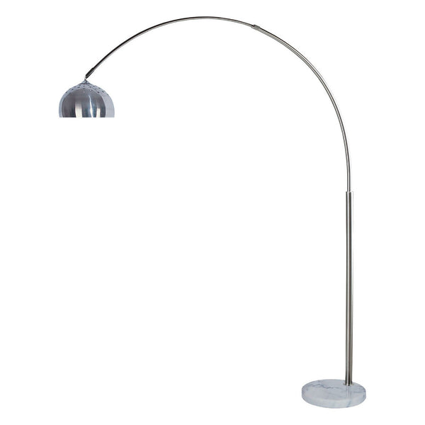 English Elm 1pc Arch Lamp Polished Chrome Stem with White Marble Base, Extendable Neck, Contemporary 81"H Ambient Lighting B2741P317225