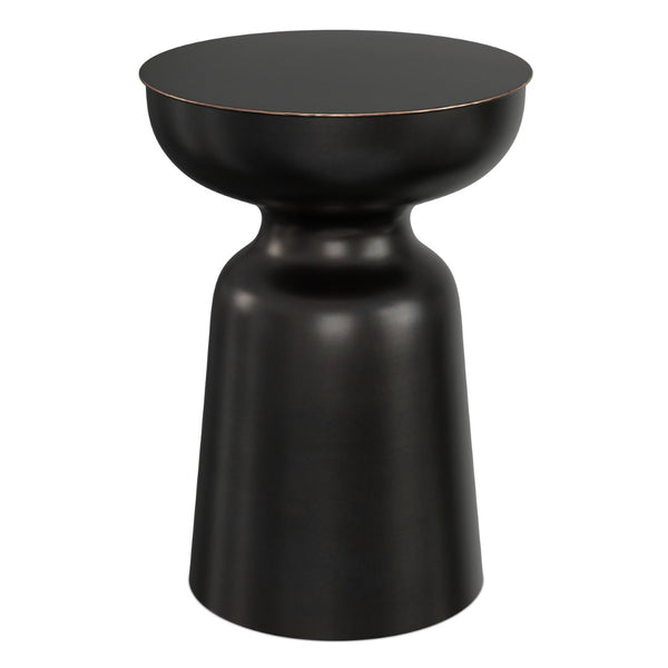 English Elm Toby Iron Drum Accent Table Antique Copper Finish Urban Loft Style Side Surface B136P420750